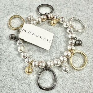 M. Haskell Tri Color Dangle Beaded Stretch Bracelet